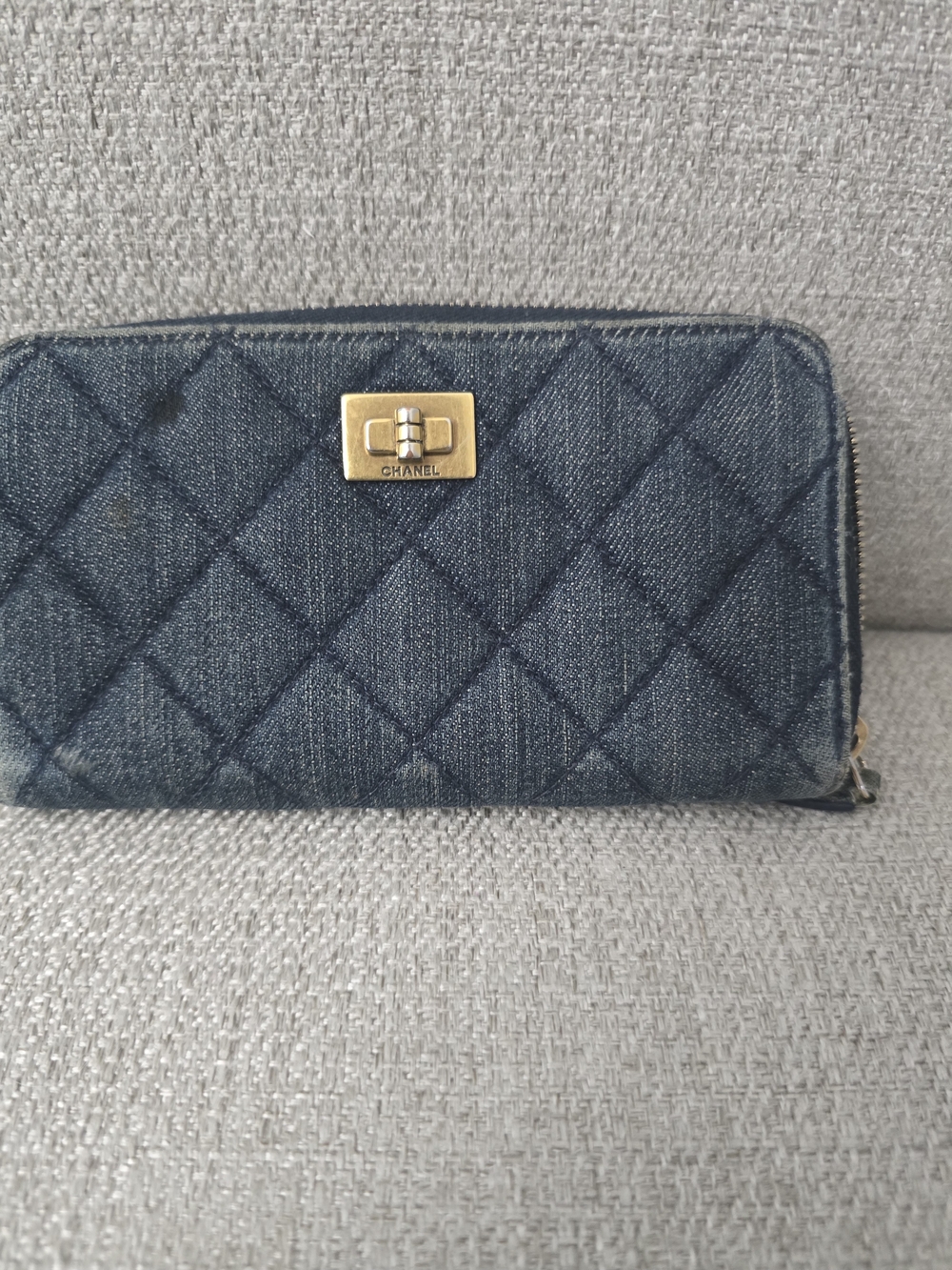 Authentic CHANEL 2.55 Quilted Denim Zip-Around Wallet – Great Condition